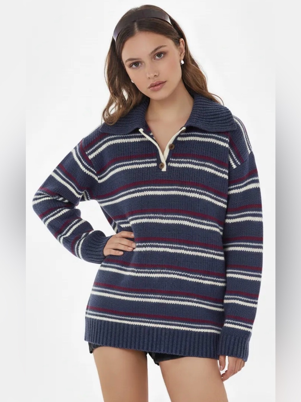 NWT - Cider Striped Collared Pullover Sweater